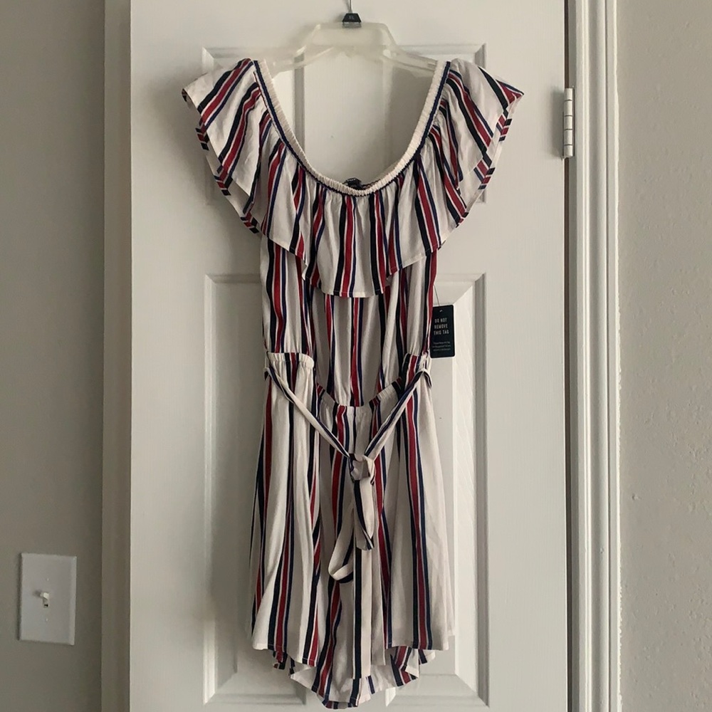 Express Off Shoulder Striped Romper